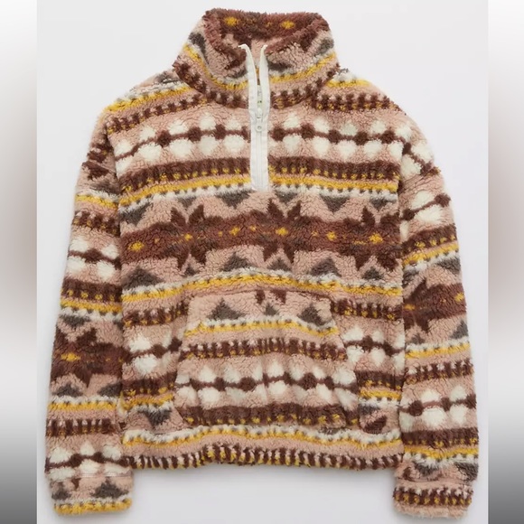 aerie Sweaters - Offline by Aerie Fuzzy Sherpa Fair Isle Quarter Zip Sweater